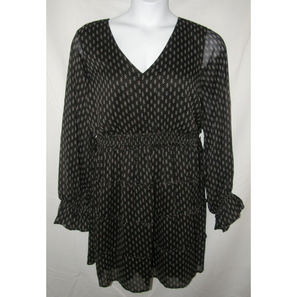 NWT Sparkly Black Print Plus Sz 2X Lined Tiered Knee Length Dress Pockets TORRID - Picture 4 of 8